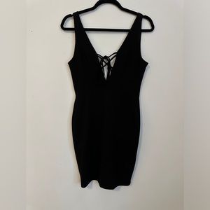 NWOT - Solemio Black Bodycon Plunge Mini Dress